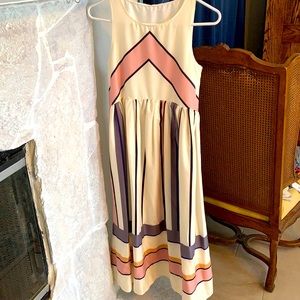 Mid length striped dress. Wedding. Dinner